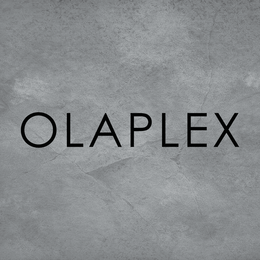 Olaplex logo on a textured gray background.